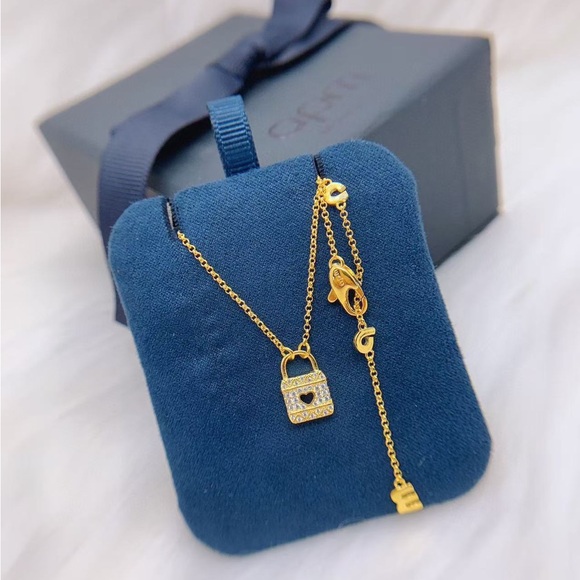 Gold Lock Pendant Necklace with Blue Accents - Picture 1 of 8